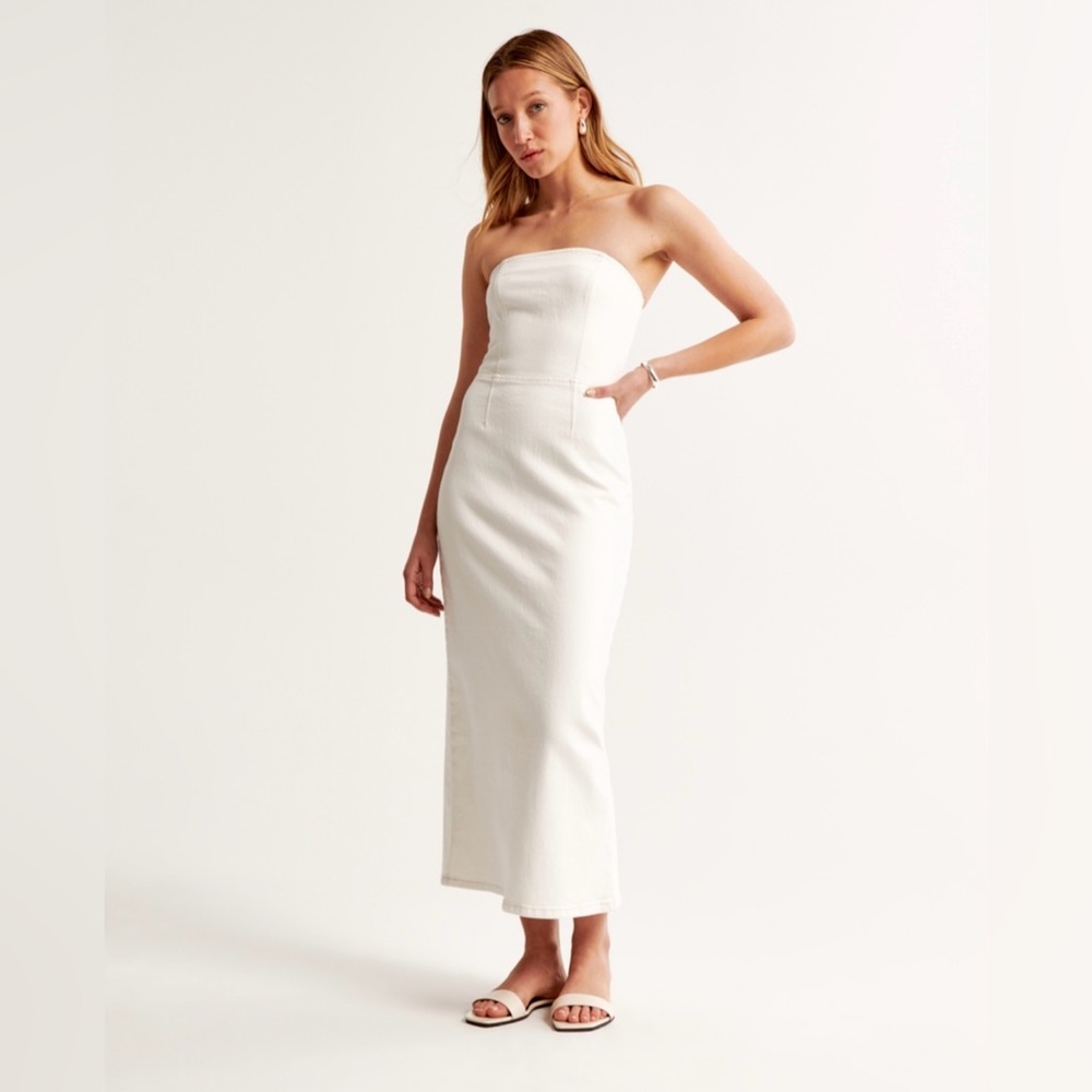 Strapless denim midi dress